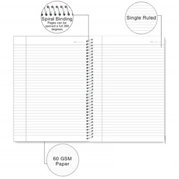 A4 Spiral Notebook Single Line Ruled – 250 Pages